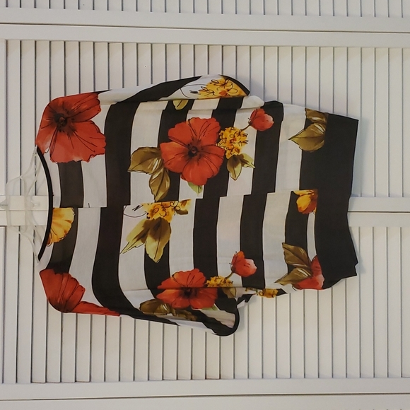 Rue21 top. S, Small. Batwing. Off-white and brown stripes with flowers. - Picture 4 of 6